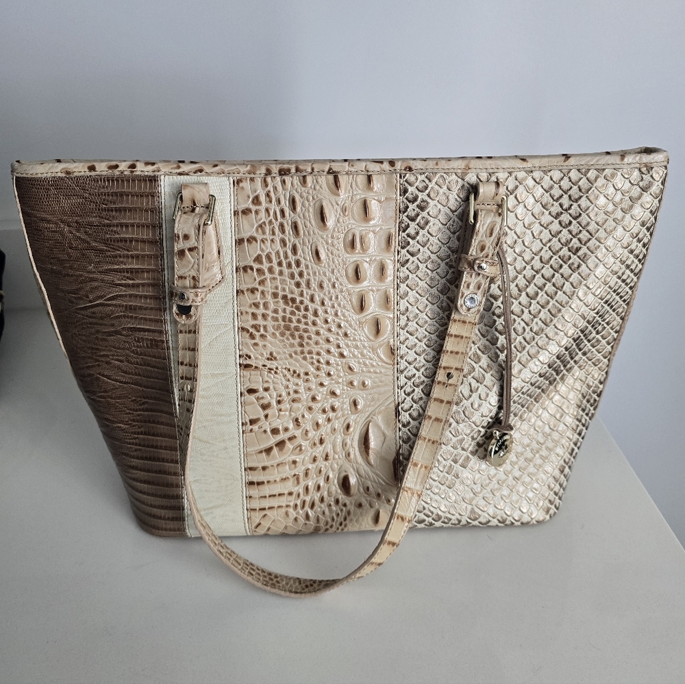 Brahmin Elegant Multi-Textured Tan and Cream Women's Bag